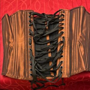 Satin Lace-Up Corset in Copper and Black
